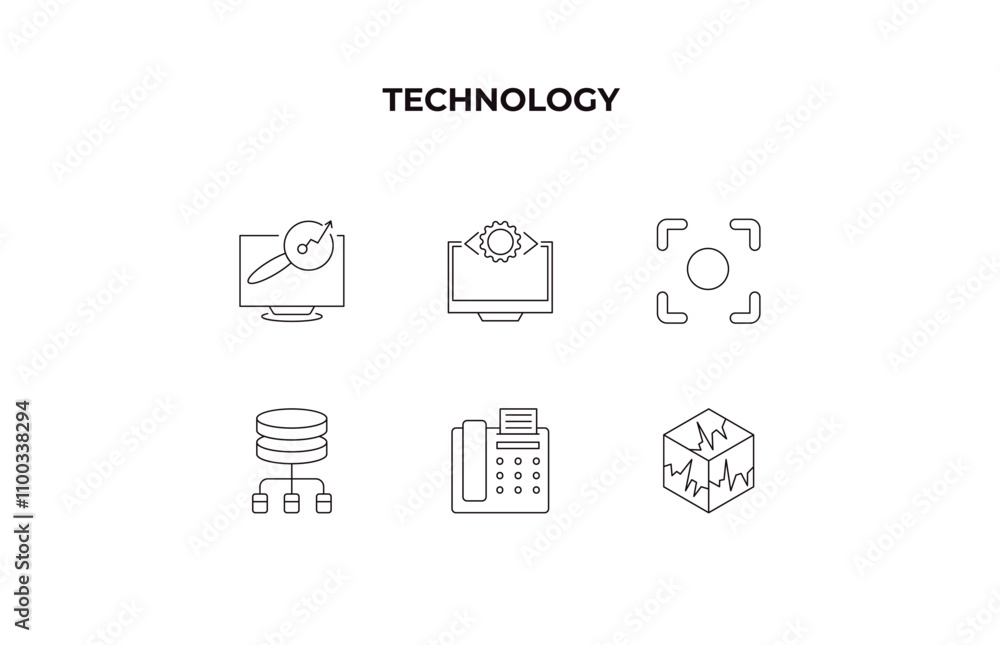 Poster fully editable outline icon collection from technology concept. thin line icons set such as analysis