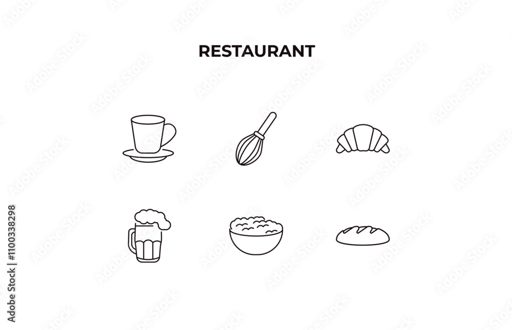 Poster fully editable outline icon collection from restaurant concept. thin line icons set such as breakfas