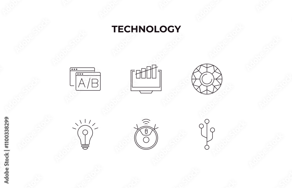 Poster fully editable outline icon collection from technology concept. thin line icons set such as a/b test