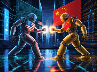 tariff wars vs; USA and China. Political influence in the world. Technology rivalry 