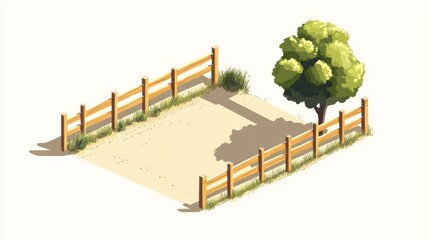 Fototapeta premium Wooden Fence Surrounding a Tree in a Rural Landscape