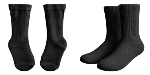 A pair of black socks isolated on transparent background, Set of
