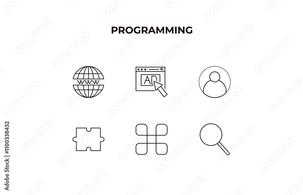 Poster fully editable outline icon collection from programming concept. thin line icons set such as www, ad