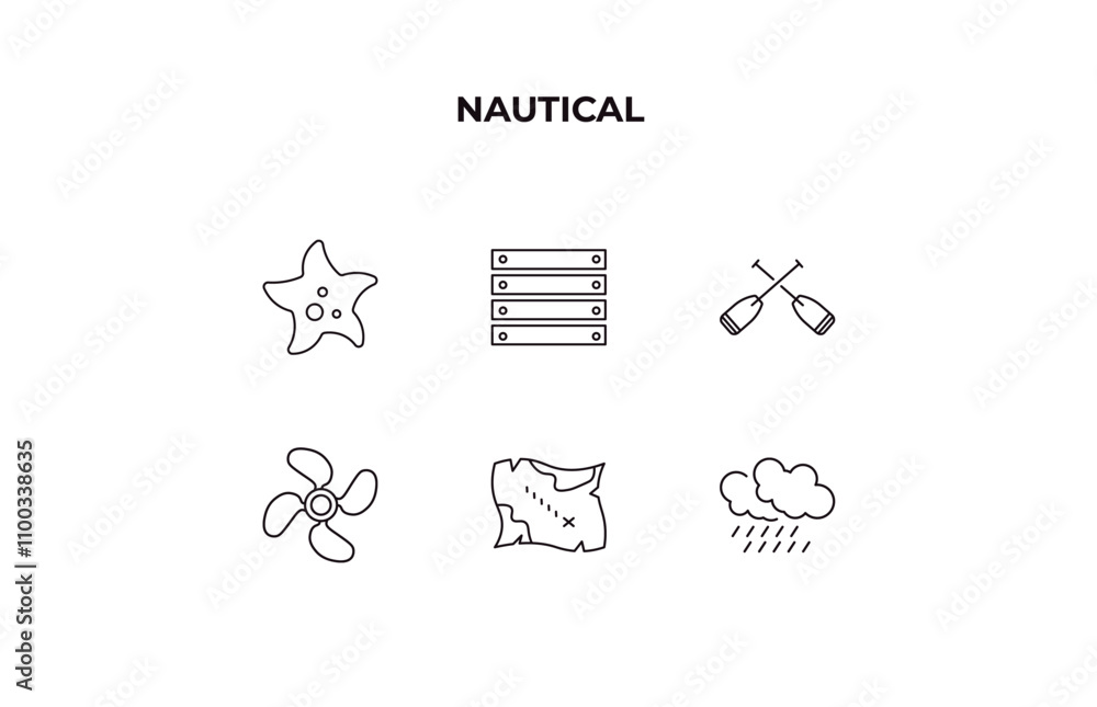 Poster fully editable outline icon collection from nautical concept. thin line icons set such as pipe, big 