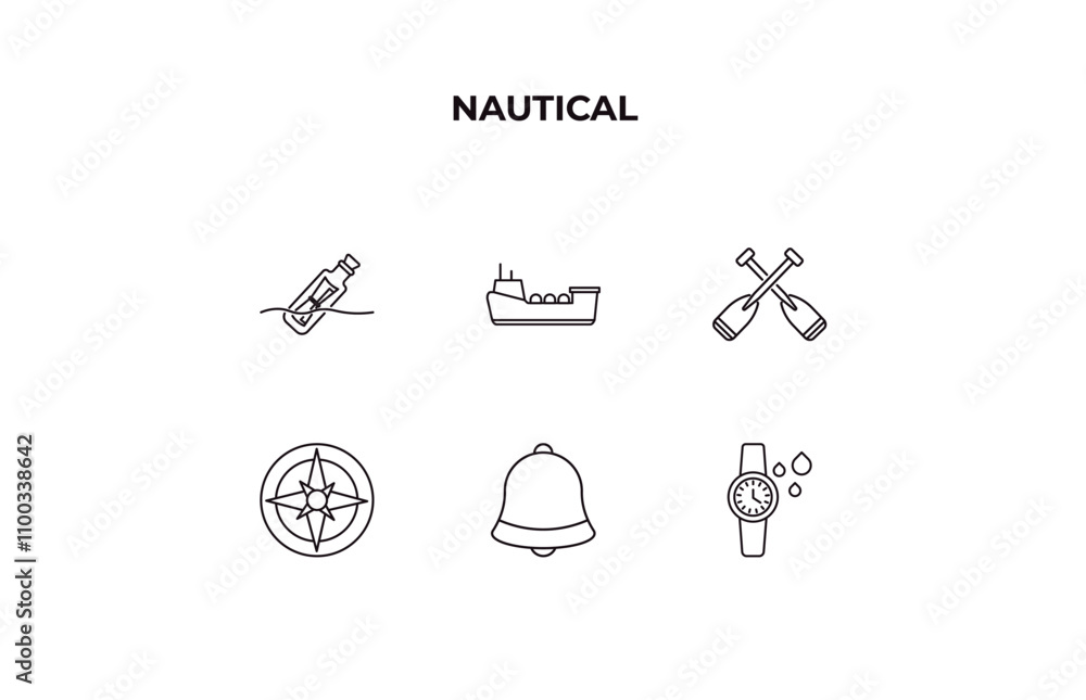 Poster fully editable outline icon collection from nautical concept. thin line icons set such as lighthouse
