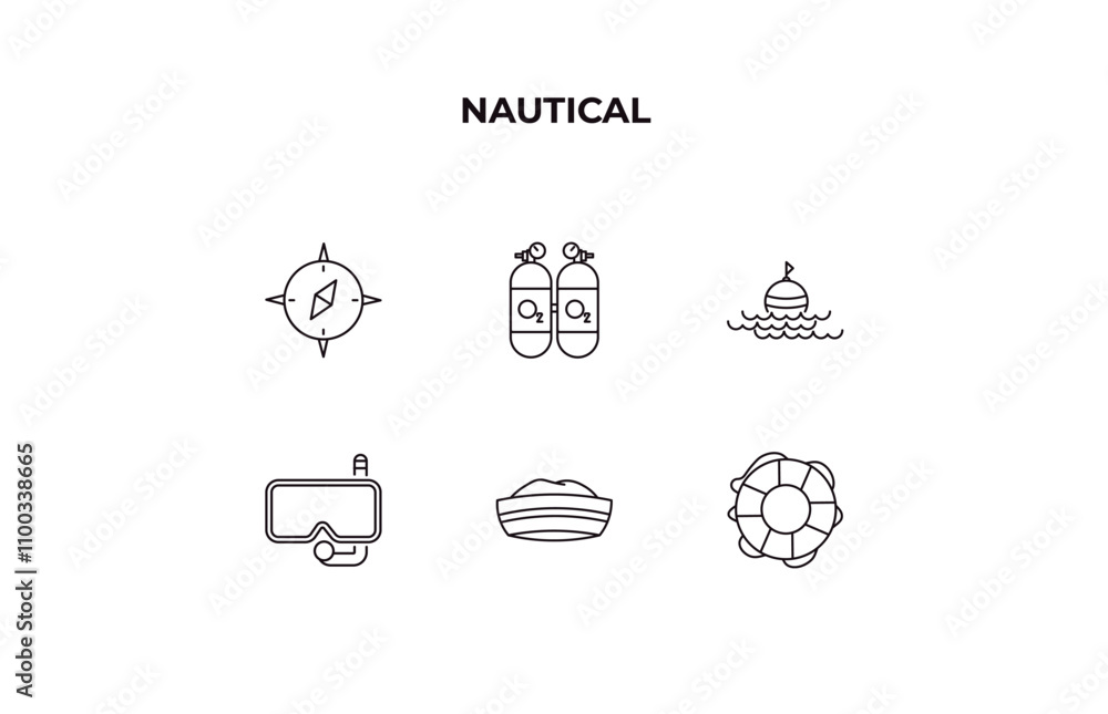 Poster fully editable outline icon collection from nautical concept. thin line icons set such as double air