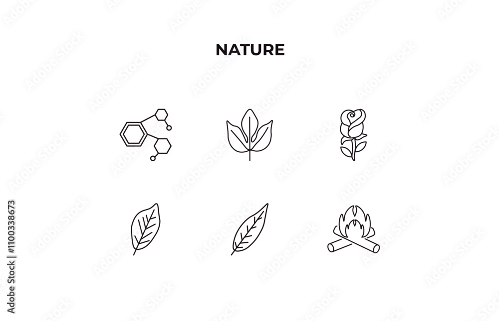 Poster fully editable outline icon collection from nature concept. thin line icons set such as chemical str