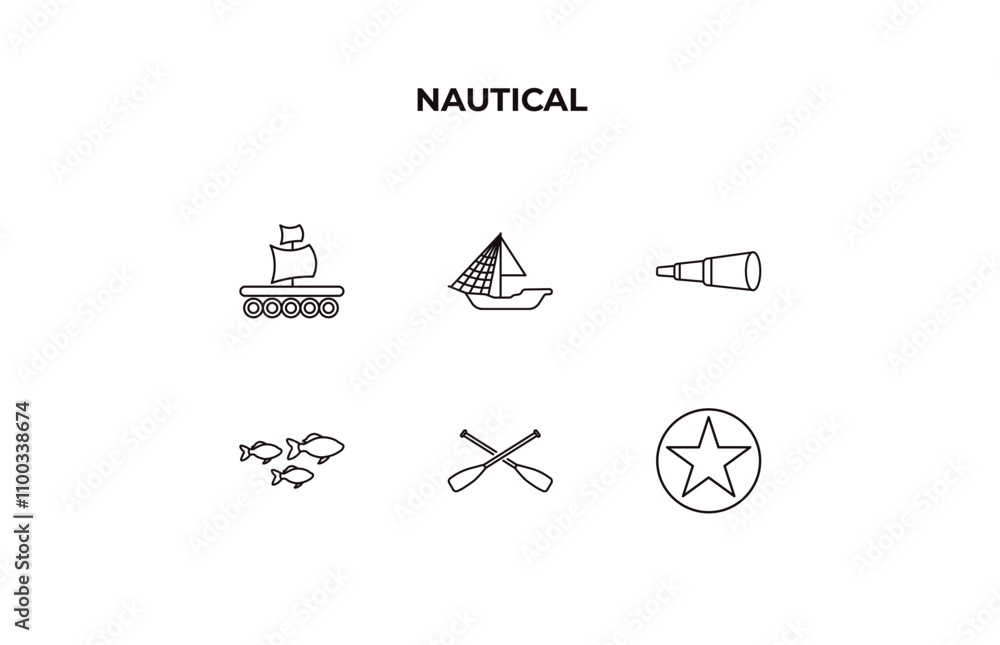 Poster fully editable outline icon collection from nautical concept. thin line icons set such as water resi