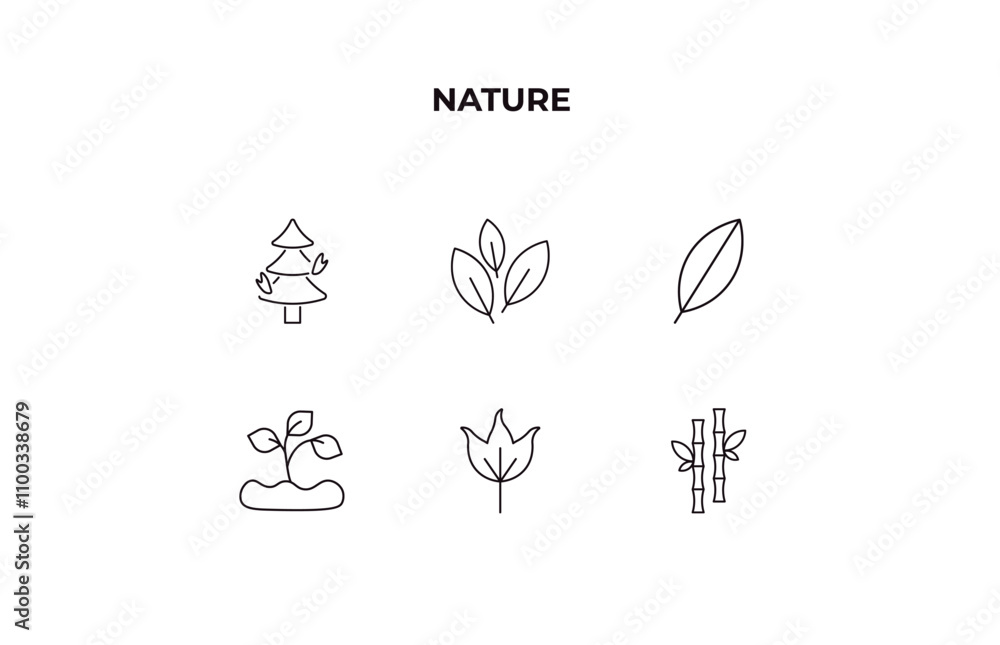 Poster fully editable outline icon collection from nature concept. thin line icons set such as pine tree on