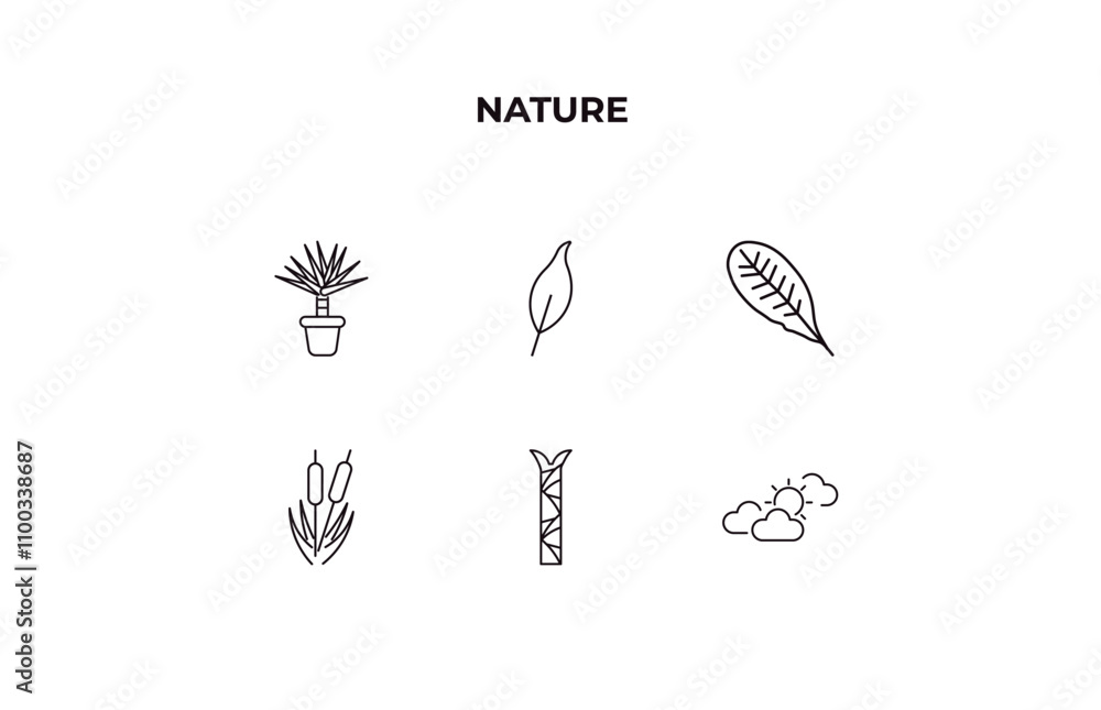 Poster fully editable outline icon collection from nature concept. thin line icons set such as yucca, cuspi