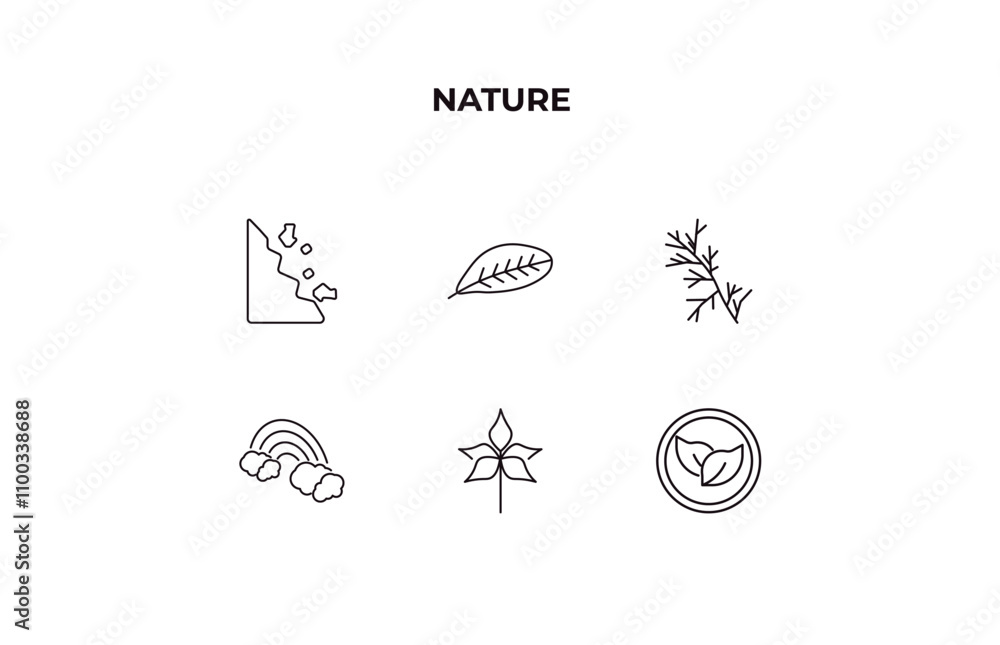 Aufkleber fully editable outline icon collection from nature concept. thin line icons set such as mountain pse