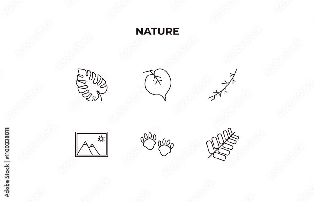 Poster fully editable outline icon collection from nature concept. thin line icons set such as leaf monster