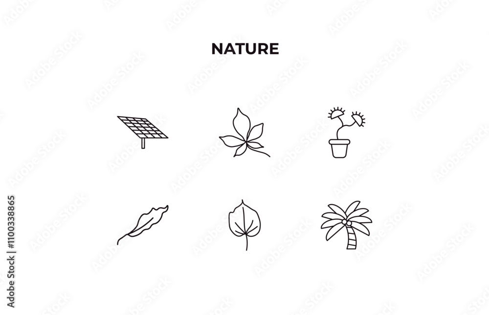 Poster fully editable outline icon collection from nature concept. thin line icons set such as solar, chest