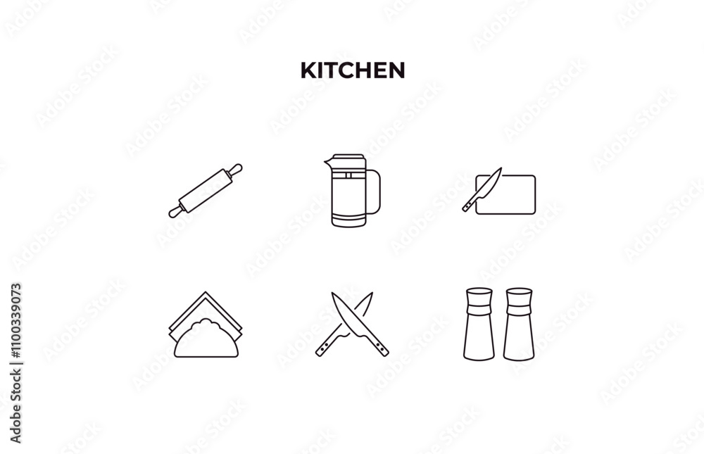 Poster fully editable outline icon collection from kitchen concept. thin line icons set such as rolling pin