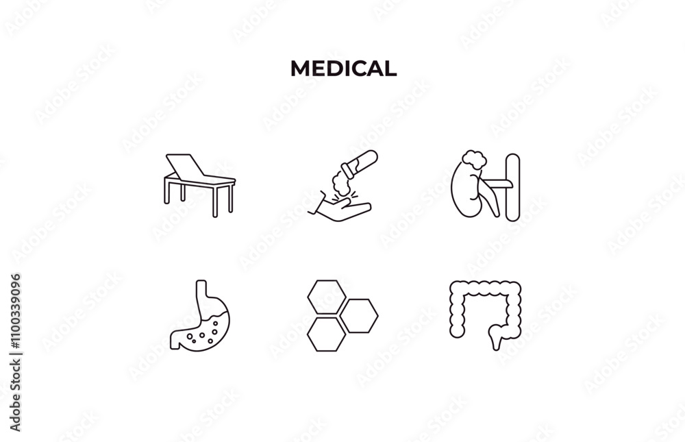 Poster fully editable outline icon collection from medical concept. thin line icons set such as table of tr