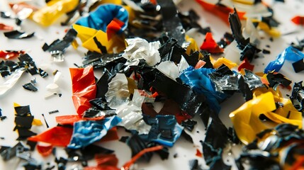 Obraz premium A close-up of colorful plastic fragments, showcasing recycling material.