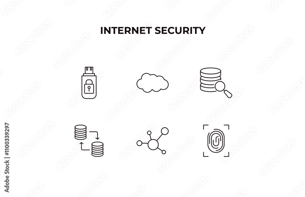 Poster fully editable outline icon collection from internet security concept. thin line icons set such as p
