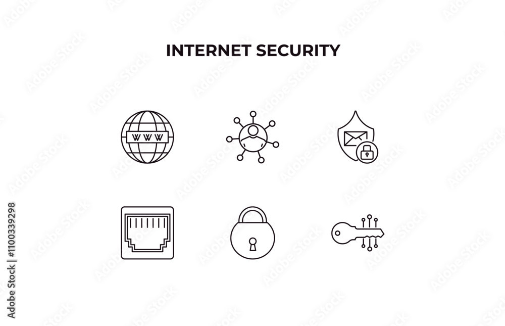 Poster fully editable outline icon collection from internet security concept. thin line icons set such as d
