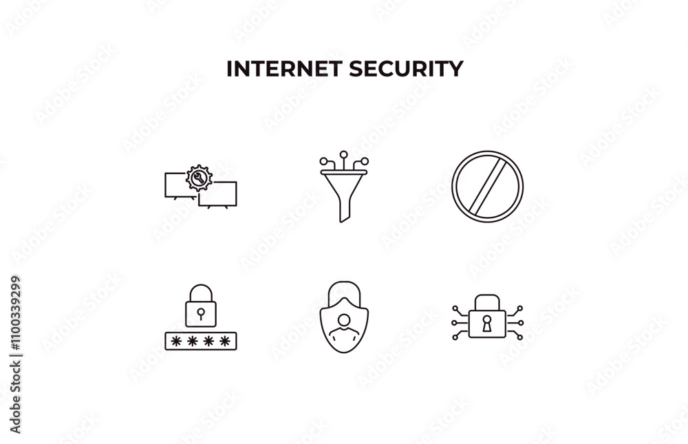 Poster fully editable outline icon collection from internet security concept. thin line icons set such as r