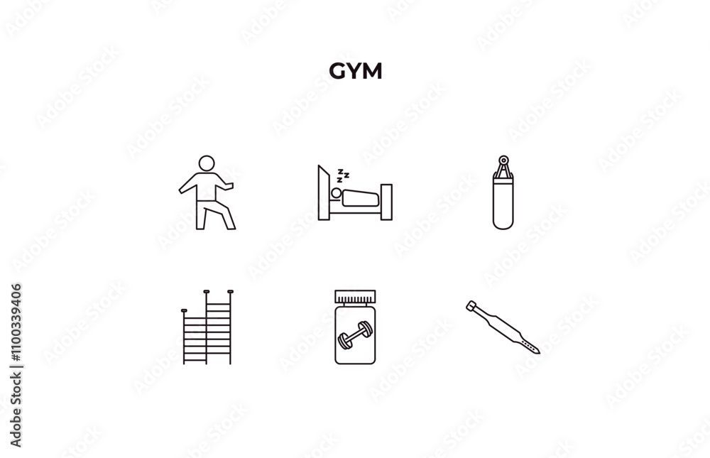 Poster fully editable outline icon collection from gym concept. thin line icons set such as stretching leg 