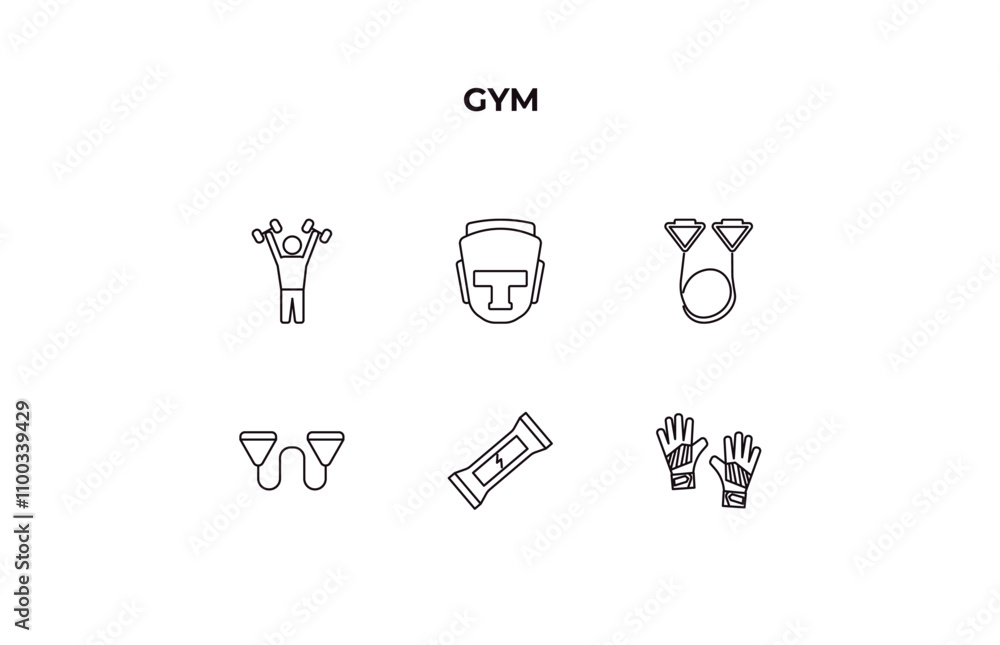 Poster fully editable outline icon collection from gym concept. thin line icons set such as dumbbells exerc