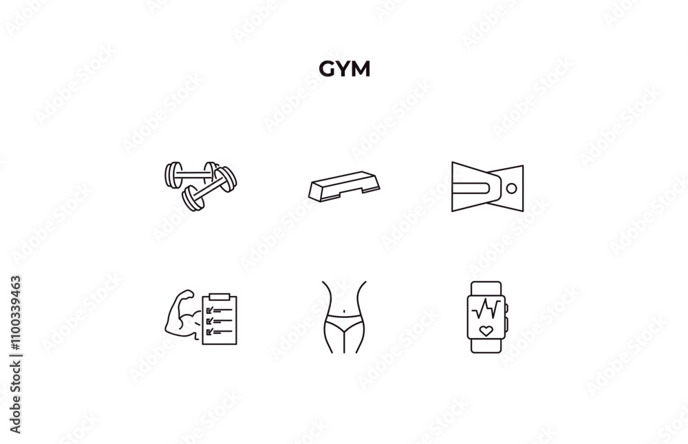 Aufkleber fully editable outline icon collection from gym concept. thin line icons set such as lifting dumbbel