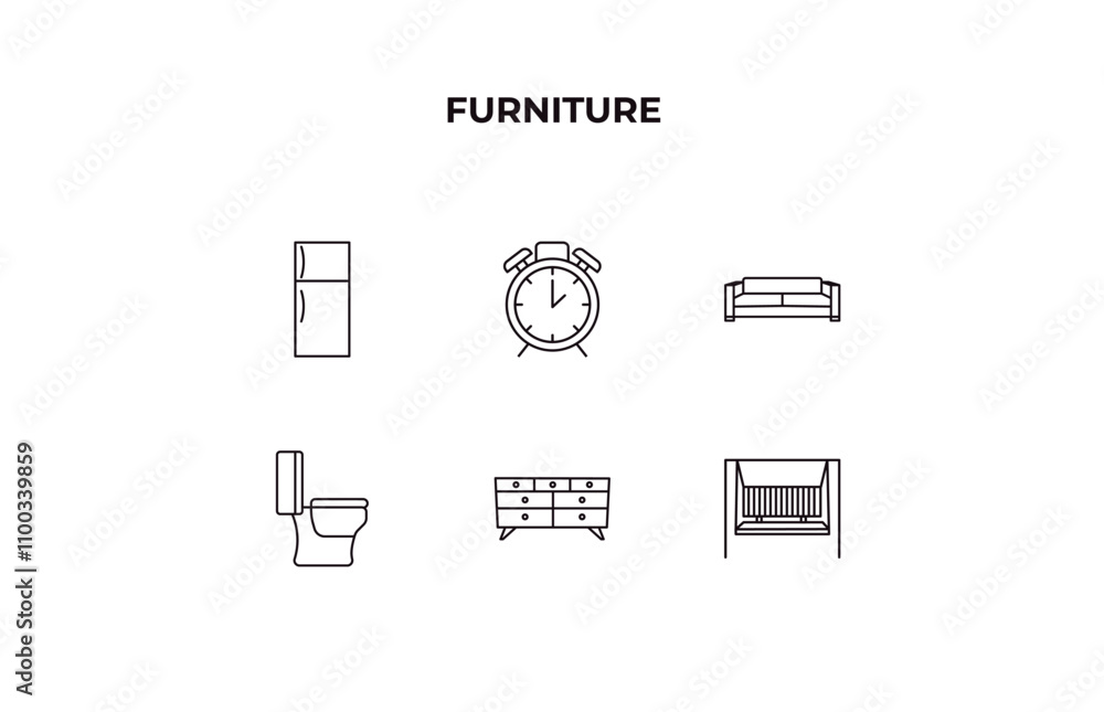 Poster fully editable outline icon collection from furniture concept. thin line icons set such as refrigera