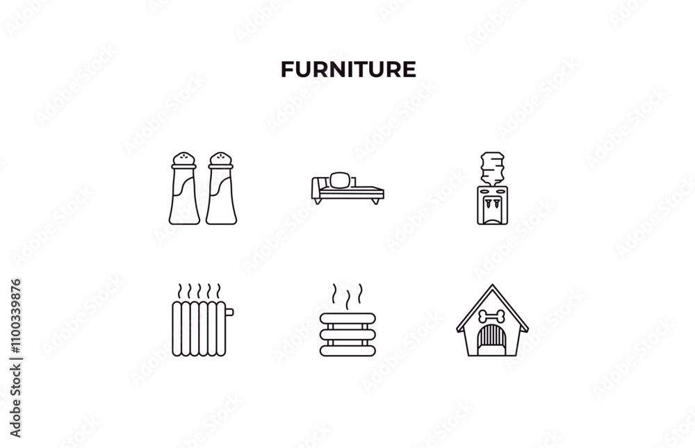 Poster fully editable outline icon collection from furniture concept. thin line icons set such as salt and 