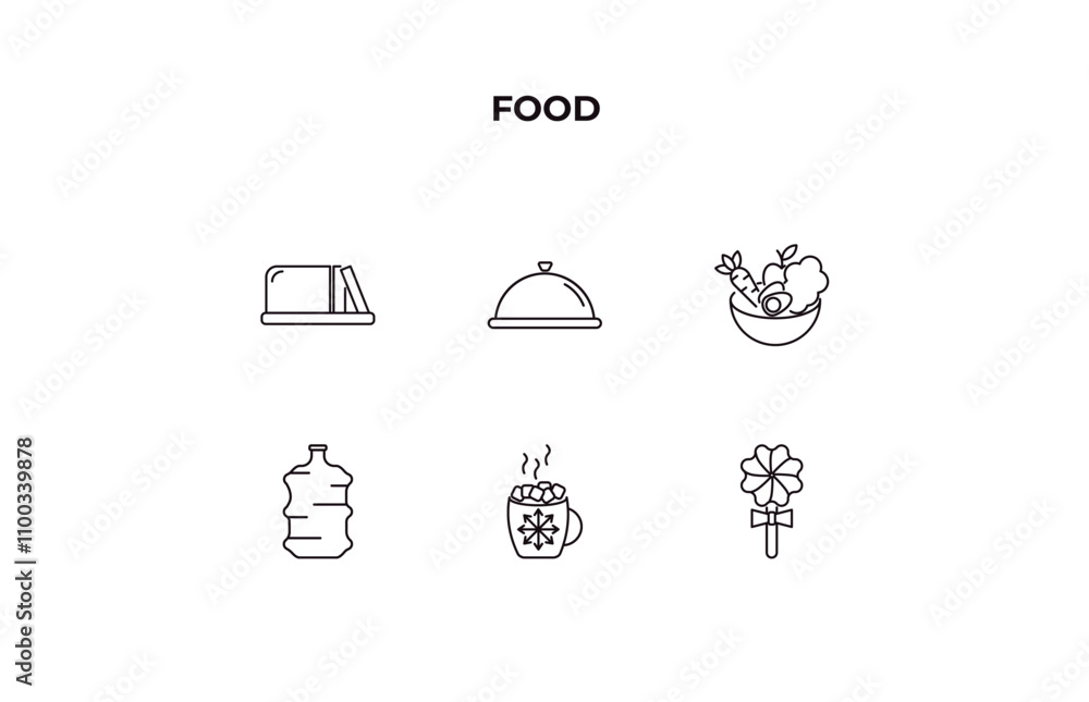 Poster fully editable outline icon collection from food concept. thin line icons set such as butter, servin