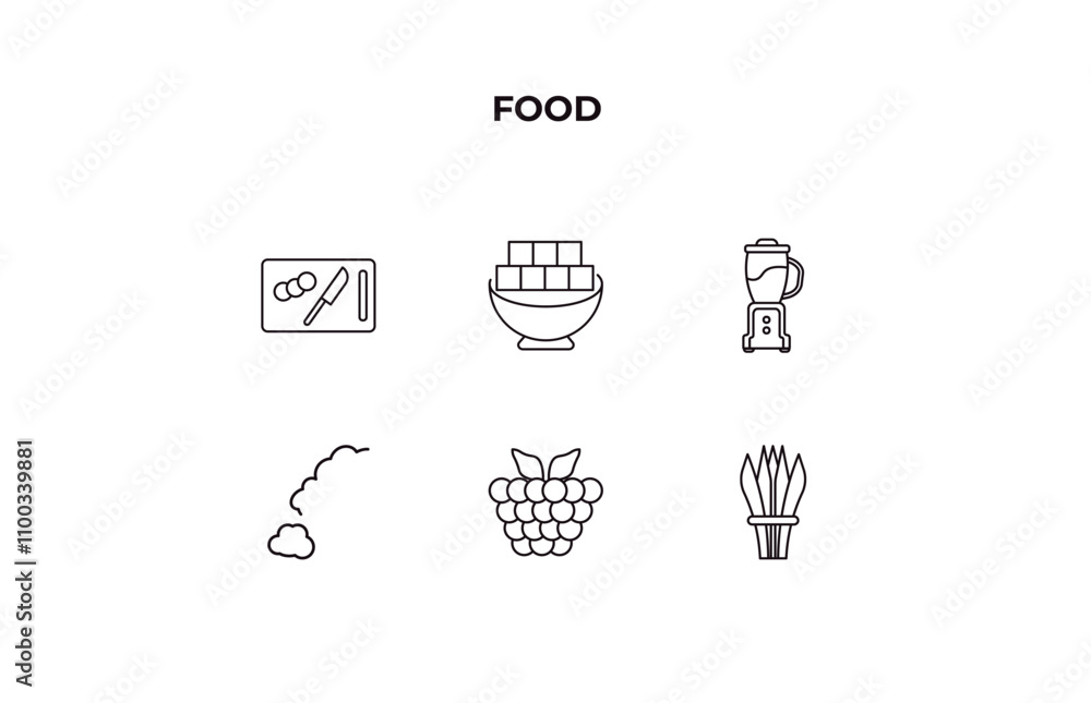 Poster fully editable outline icon collection from food concept. thin line icons set such as chop, fried to