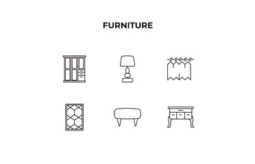 Obraz premium fully editable outline icon collection from furniture concept. thin line icons set such as cupboard, bedroom lamp, shower curtain, hassock, lowboy,