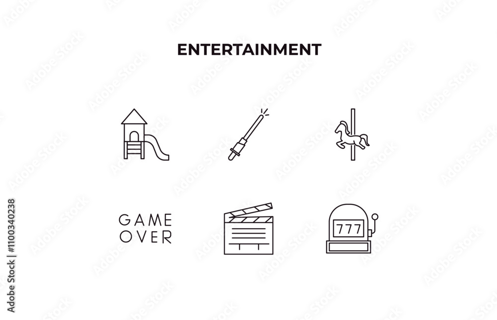 Poster fully editable outline icon collection from entertainment concept. thin line icons set such as playg