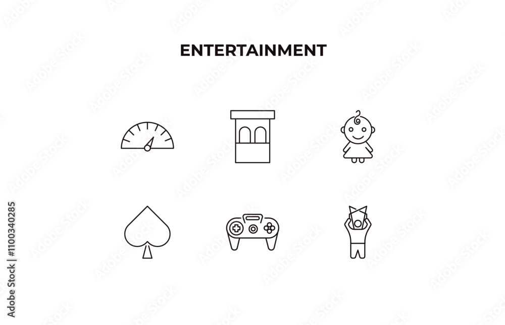 Poster fully editable outline icon collection from entertainment concept. thin line icons set such as speed