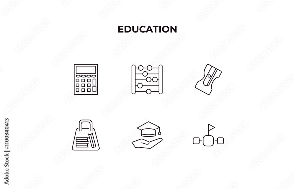 Poster fully editable outline icon collection from education concept. thin line icons set such as small cal