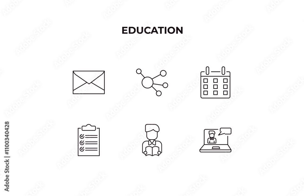 Poster fully editable outline icon collection from education concept. thin line icons set such as closed en