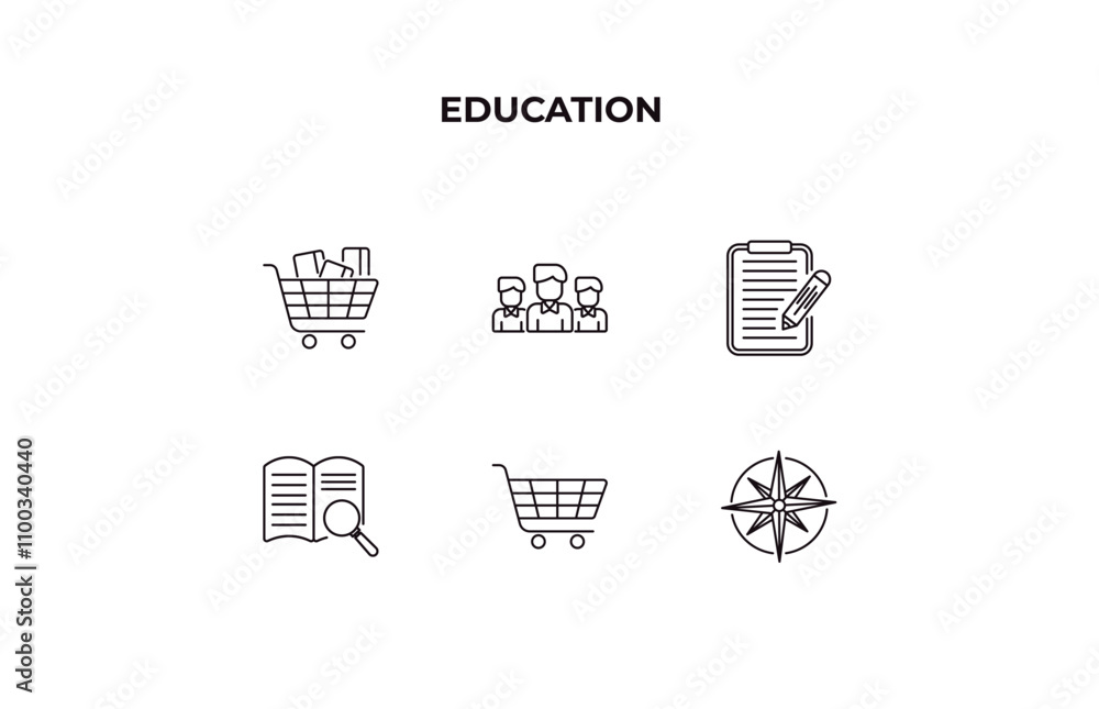 Poster fully editable outline icon collection from education concept. thin line icons set such as cart with