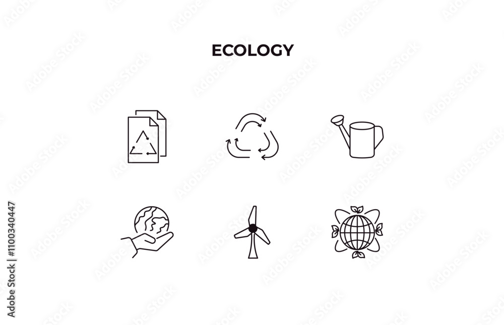 Poster fully editable outline icon collection from ecology concept. thin line icons set such as recycled pa