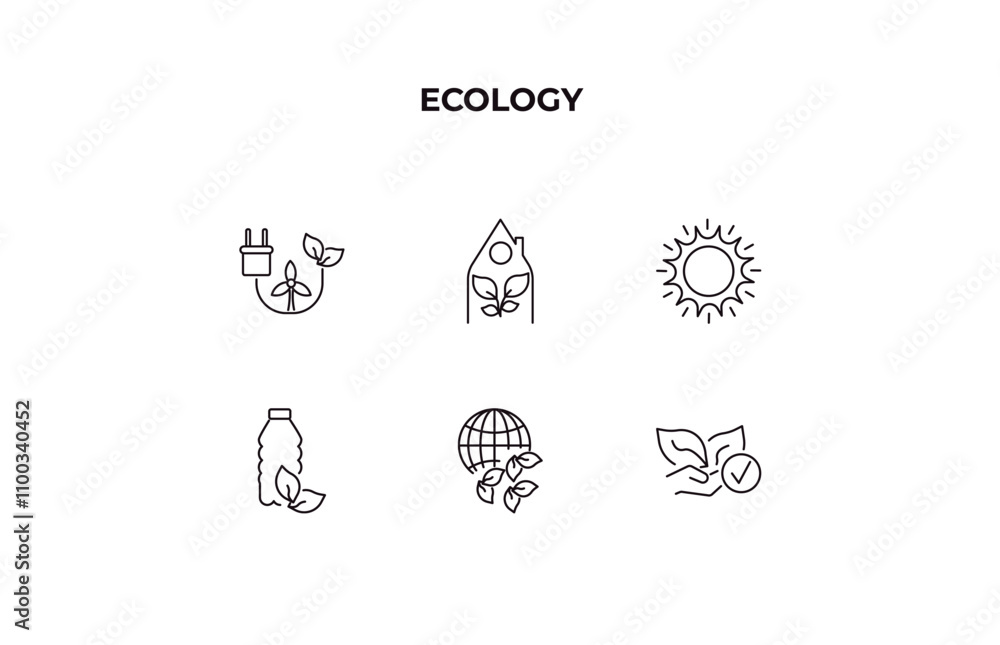 Poster fully editable outline icon collection from ecology concept. thin line icons set such as renewable e