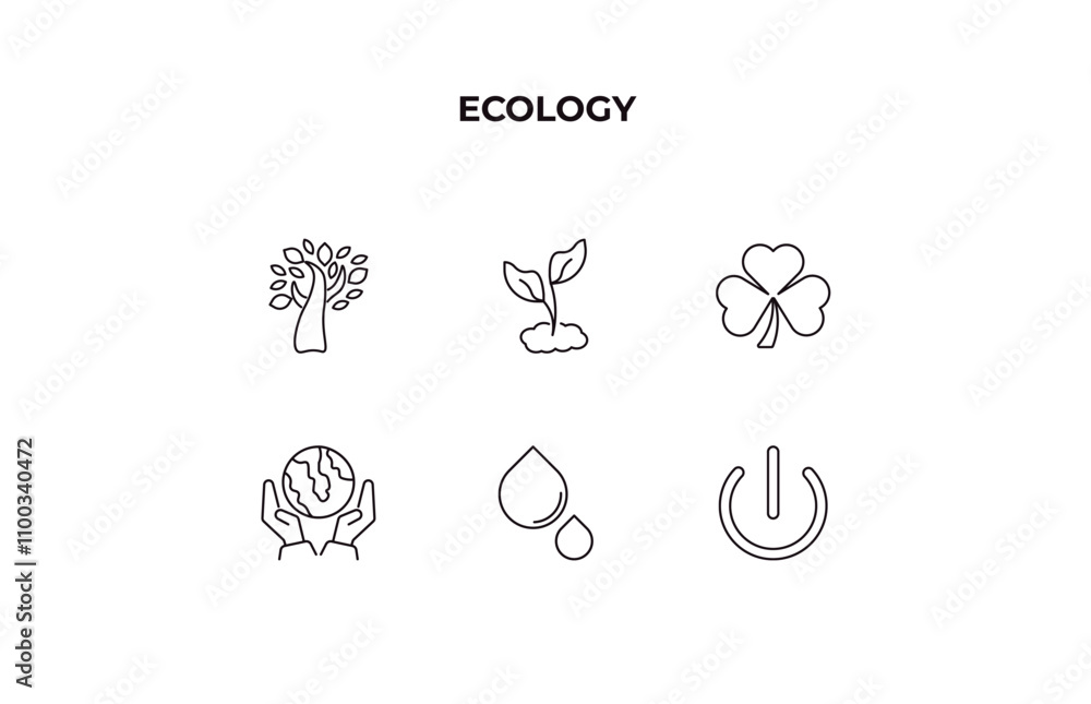 Poster fully editable outline icon collection from ecology concept. thin line icons set such as tree with m