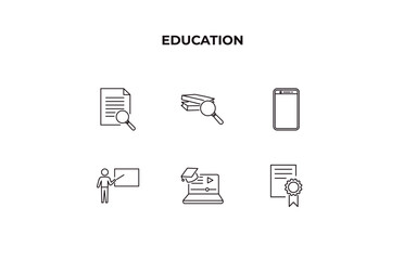 fully editable outline icon collection from education concept. thin line icons set such as searching files, book and magnifying, cellphone, educational video, sealed diploma,