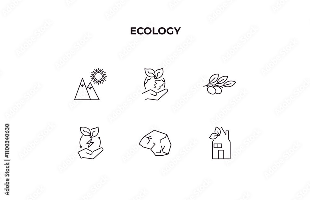 Poster fully editable outline icon collection from ecology concept. thin line icons set such as landscape i