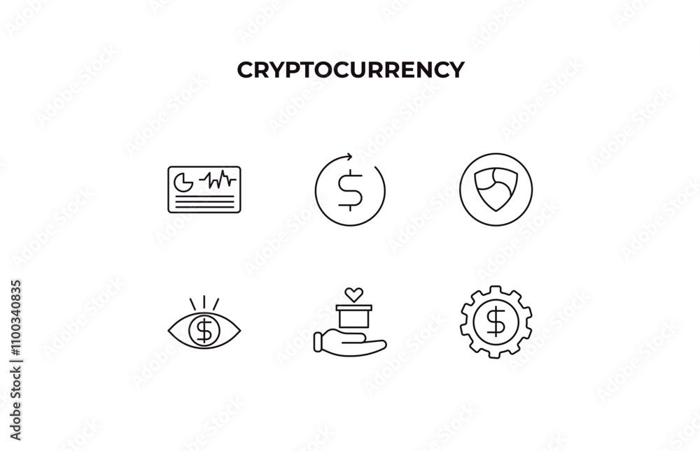 Poster fully editable outline icon collection from cryptocurrency concept. thin line icons set such as cryp
