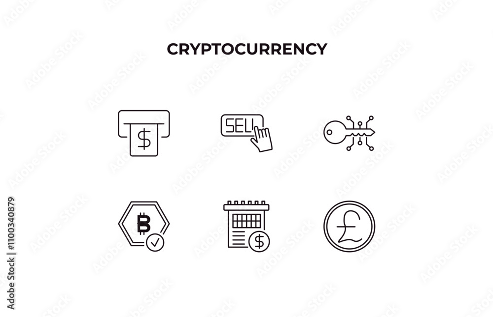 Poster fully editable outline icon collection from cryptocurrency concept. thin line icons set such as with