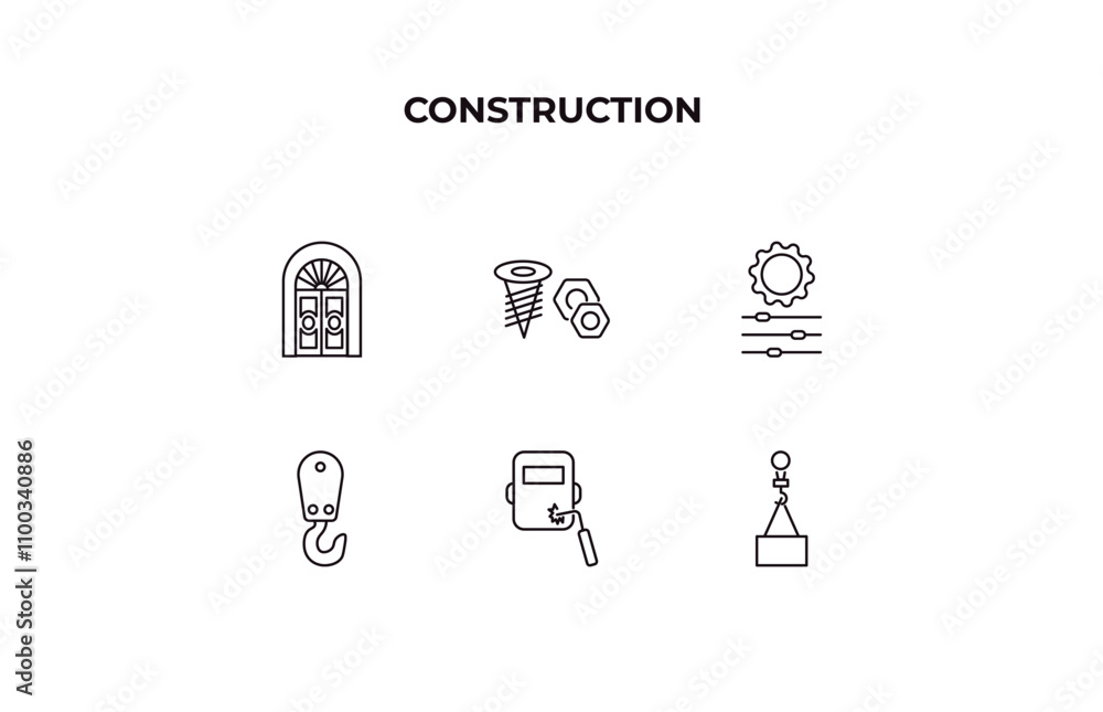 Poster fully editable outline icon collection from construction concept. thin line icons set such as big do