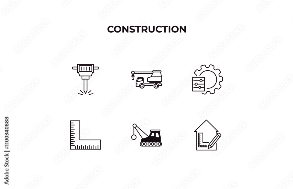 Poster fully editable outline icon collection from construction concept. thin line icons set such as hydrau