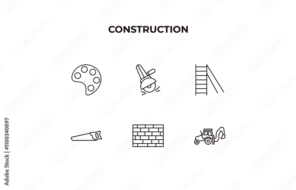 Poster fully editable outline icon collection from construction concept. thin line icons set such as pallet