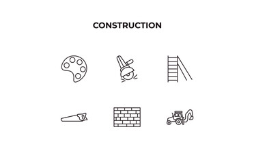 fully editable outline icon collection from construction concept. thin line icons set such as pallete, grinder, double ladder, brickwall, backhoes,