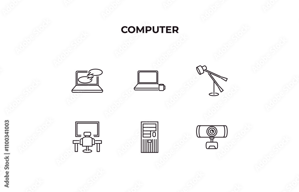 Aufkleber fully editable outline icon collection from computer concept. thin line icons set such as online cha