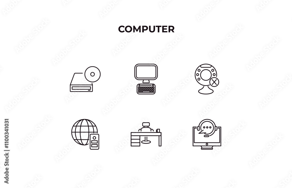 Poster fully editable outline icon collection from computer concept. thin line icons set such as dvd drive,