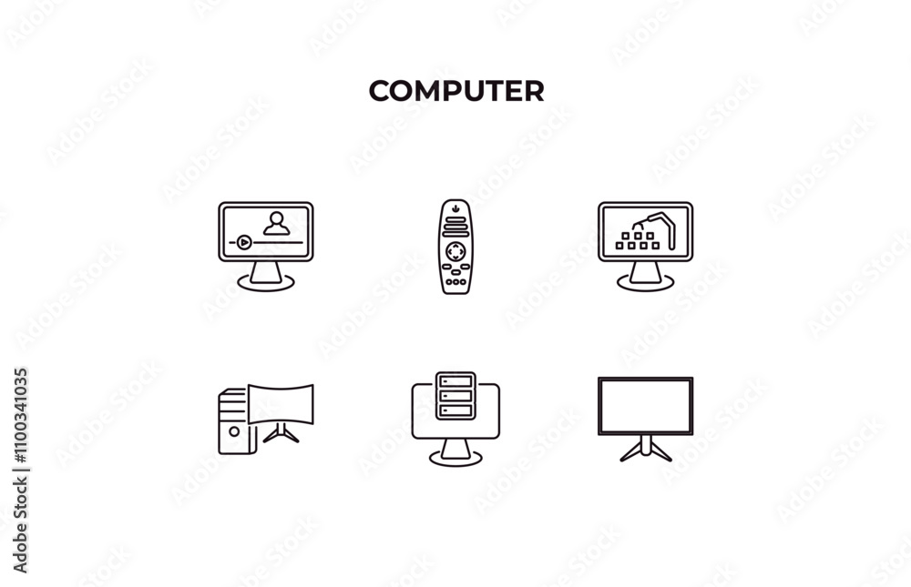 Poster fully editable outline icon collection from computer concept. thin line icons set such as video lect